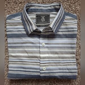 Marker Striped Button-Down Shirt in Blue, Gray & White L